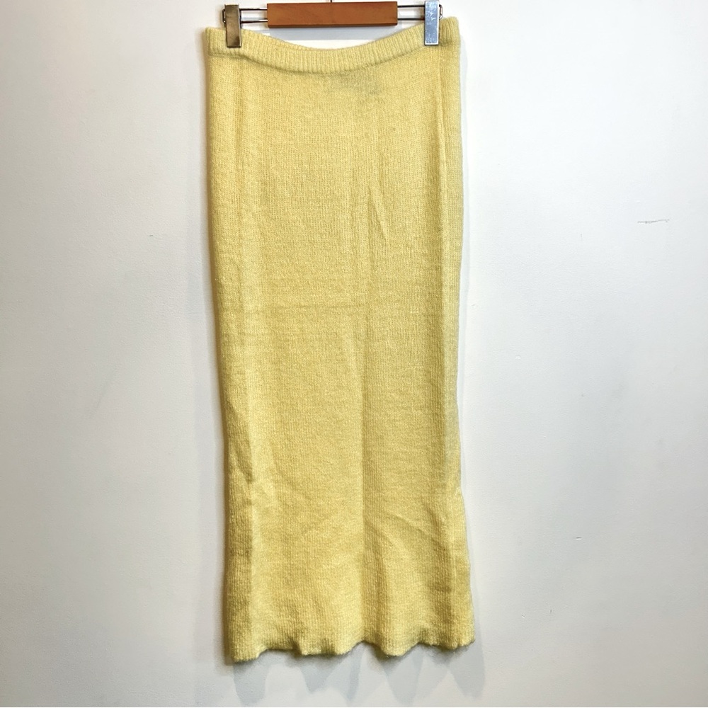 Vintage Brass Plum Butter Yellow Knit Maxi Skirt Wool Blend